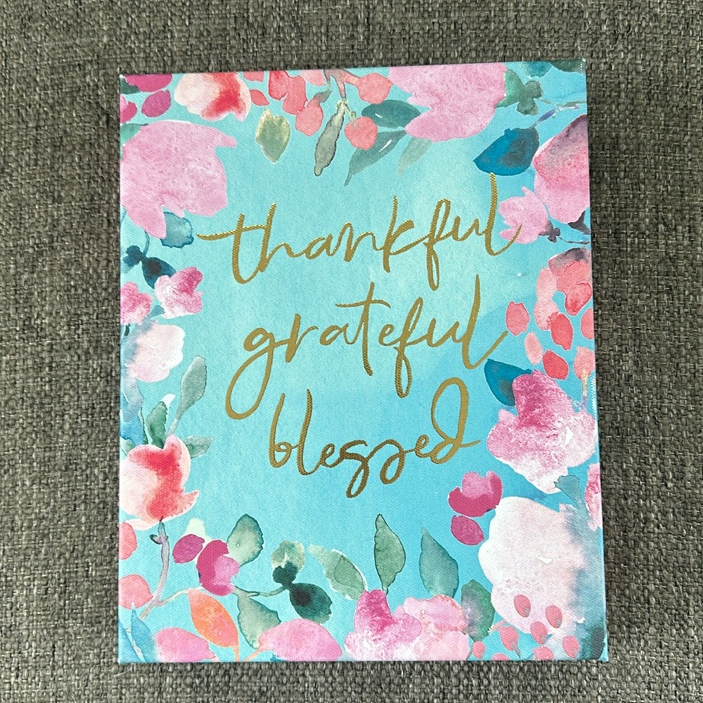 Clementine Paper Inc Floral Quote Canvas Wall Art Thankful Grateful Blessed 🌸